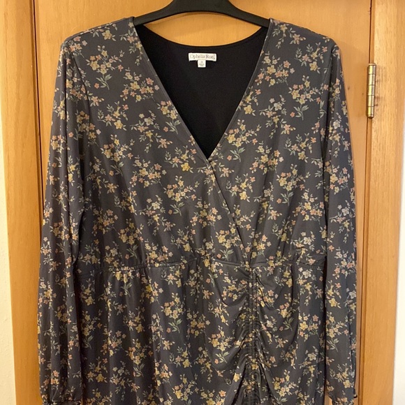 Ophelia Roe Floral Cinched Dress Green Plus Size 2X - Picture 4 of 16